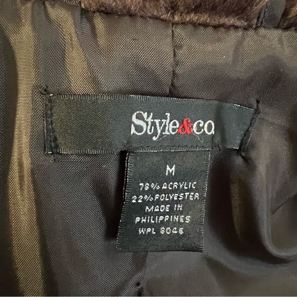 Style & Company Chocolate Brown Faux Fur Teddy Bear Jacket Size M - Picture 10 of 11